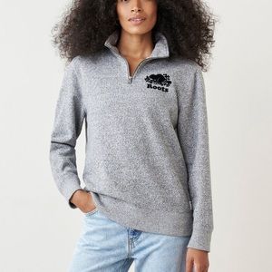 Roots Canada Organic Original Half Zip Stein Gender Free in Salt & Pepper